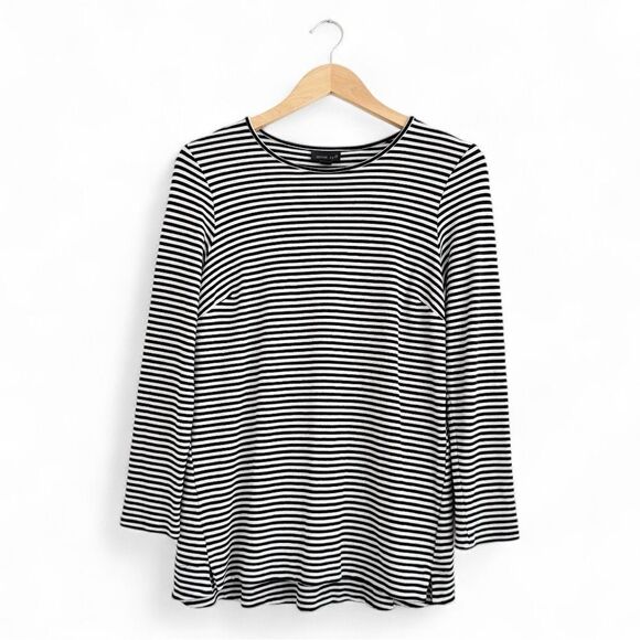 J.Jill Wearever Tunic Sweater Top Stripe Black White Staple Mature Size M Petite - Picture 2 of 9
